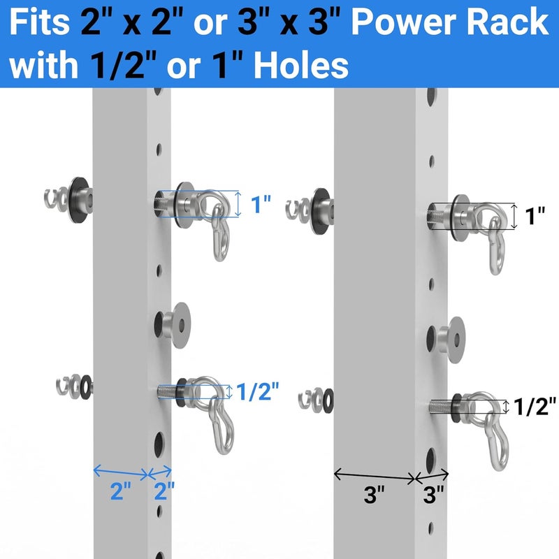 Vatemechie Set of 2 Heavy-Duty Stainless Steel Power Rack Attachments with Quick-Connect Buckles, Fits 2" x 2" or 3" x 3" Racks with 1/2" or 1" Holes, Wobble-Free and Secure Fit - Image 2